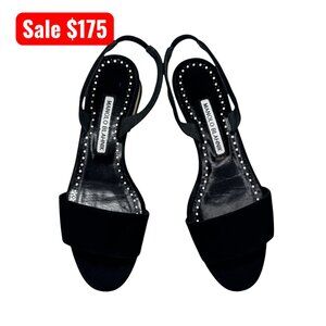 Manolo Blahnik Paclessa Black Suede Slingback Sandals Size 6 NWT
